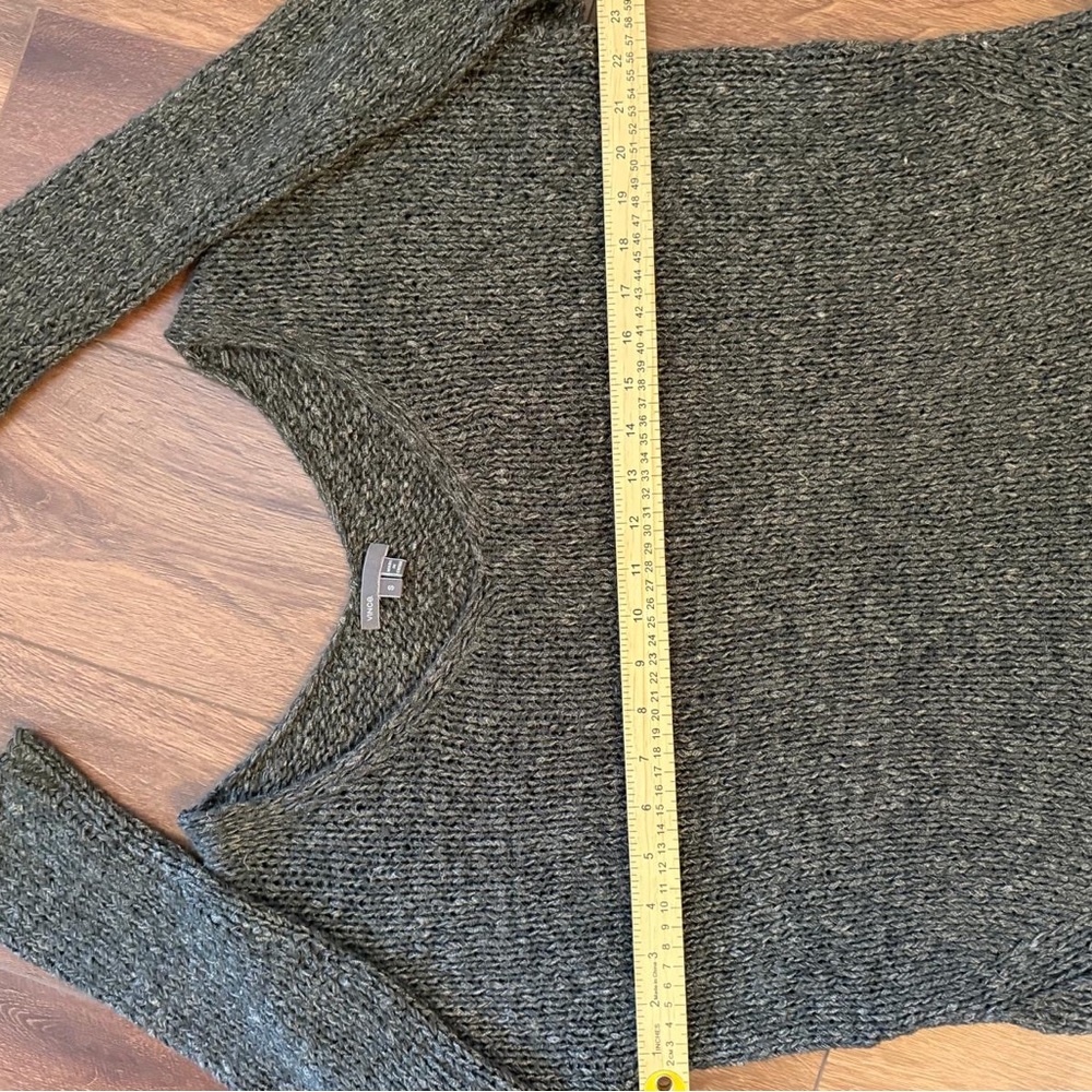 Vince Wool Alpaca Linen Blend Chunky Knit V-Neck Sweater Small Charcoal Gray - Picture 7 of 9